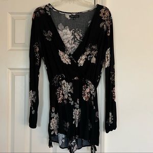 Kendall and Kylie Black Long Sleeve Floral Romper